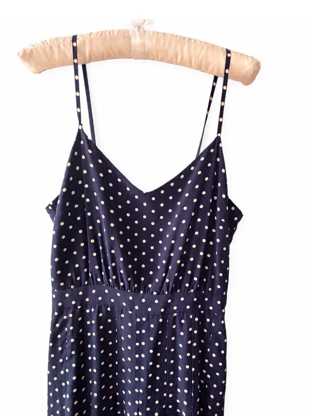 J. Crew Navy Blue Polka Dot 100% Silk Midi Dress SZ 4 Relaxed Fit Coquette - Picture 3 of 14